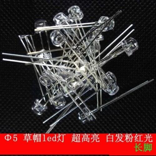 1000pcs/lot 5MM LED light straw hat pink hat hair red LED super glitter pink diode long legs