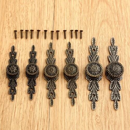 2pcs 42/48/54mm Drawer Wardrobe Kitchen Door Pull Knobs Antique Flower Furniture Handle Wooden Box Pull Handles With Screws
