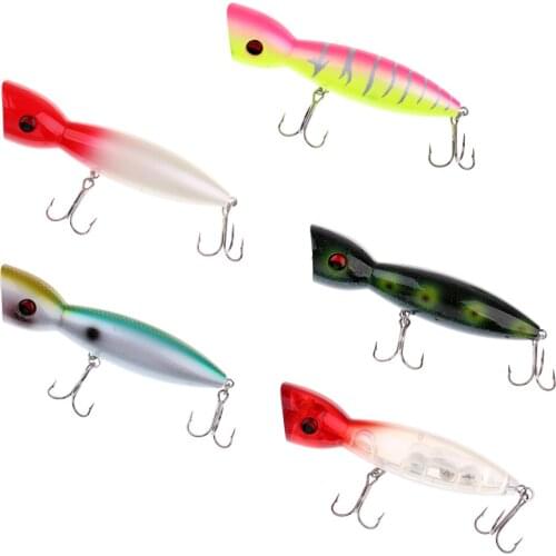 3D eyes Hard Plastic Popper Topwater Floating Fishing Lures Surface Water Bass Baits 2 Treble Hooks Tackle 14cm 56g