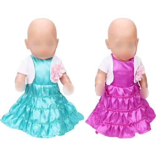 43 cm baby dolls Dress newborn Small coat evening gown + flower Baby toys skirt fit American 18 inch Girls doll f420