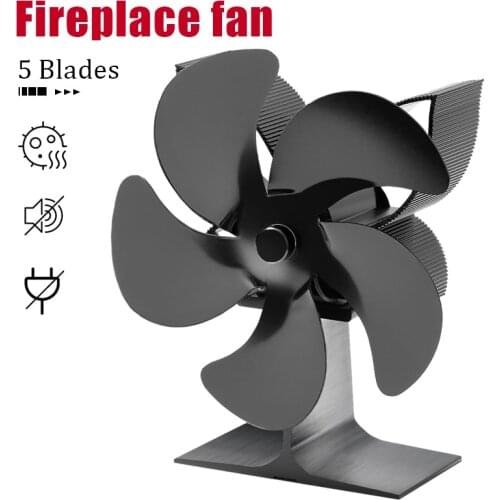 5 Blade Black Fireplace Fan Mute Noise Reduction Thickening Fast Heating Furnace Fan Log Burner Domestic Heating Oil-saving Fan
