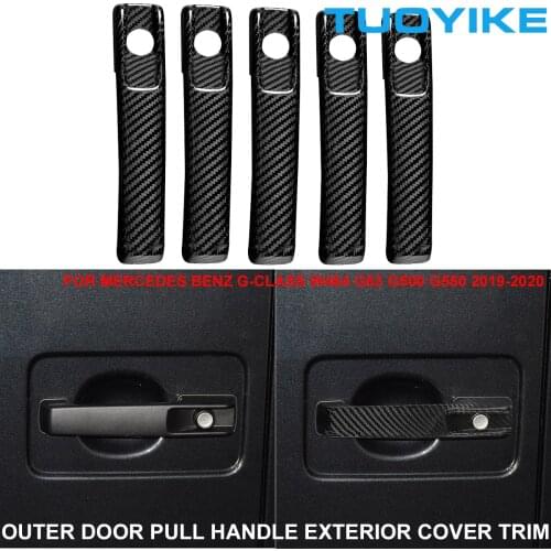 5PCS Real Carbon Fiber Exterior Outer Door Pull Handle Cover Trim Panel Sticker For Mercedes BENZ W464 Brabus G63 G500 GRZ 12-19