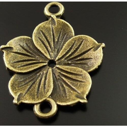 50pcs/pack Women Antique Bronze Tone Flowers Necklace Pendants Bracelet Connector 26*21*2mm Charms Jewelry Findings Crafts 35404