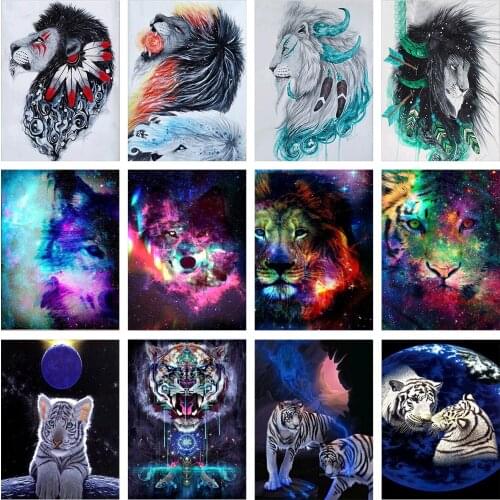 5D Diamond Painting Animal White Tiger Wolf Lion Diamond Embroidery Cross Stitch Rhinestone Mosaic Home Decoration Handmade Gift