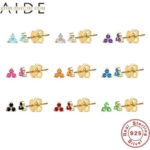 AIDE 925 Sterling Silver Stud Earrings For Women INS Colorful Zircon/Turquoise Stacked Piercing Earings Fine Jewelry kolczyki