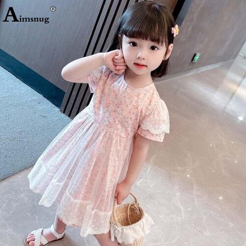 Aimsnug 2021 Summer Boho Flower Print Dresses Baby Girl Patchwork Guaze Princess Dress Children Petal Sleeve Mid-Calf Dress