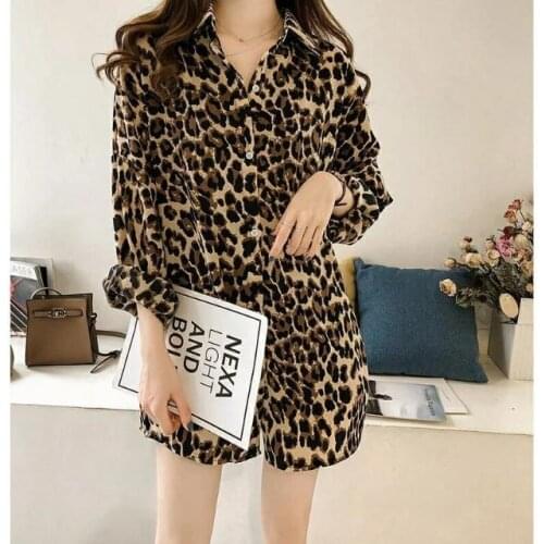 Blouse Women Leopard-Print Shirt Women Long Sleeve Blouse Long Shirt Blusas Ropa De Mujer