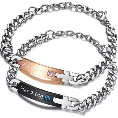 1 combo stainless steel silver color students couple bracelets link chain bangles for women men lovers