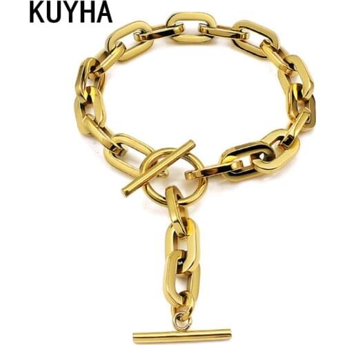 Punk Bracelets Set For Women Charm Bangles Fashion Jewelry Stainless Steel Link Chain Bracelets Unisex Wrist Jewelry