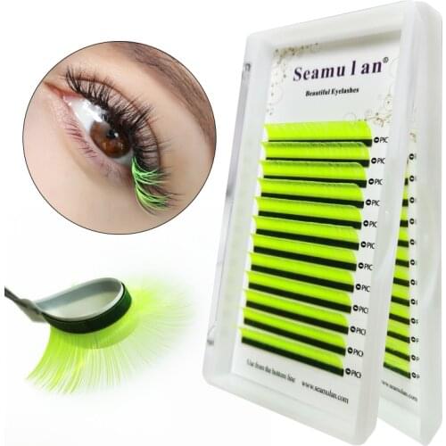 Individual eyelashes pink yellow blue green colored lashes mix length false mink eyelashes Faux eyelash extensions