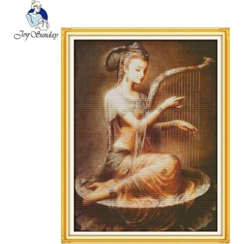 Joy Sunday Handmade Cross Stitch Set Embroidery Needlework Kits Lotus sound of Dunhuang Pattern Cross Stitching Home Decor