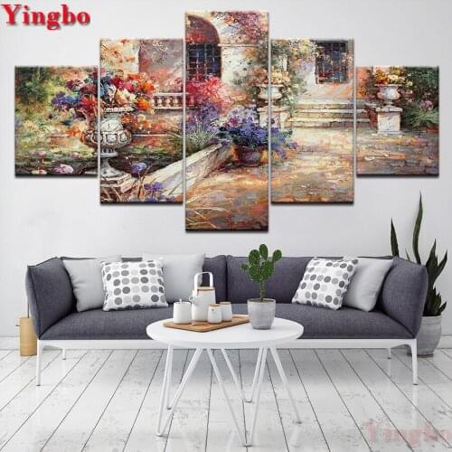 5 Pieces Romantic Flowers Oil Painting Classical Poster diamond painting mosaic picture of rhinestone 3d embroidery cross stitch