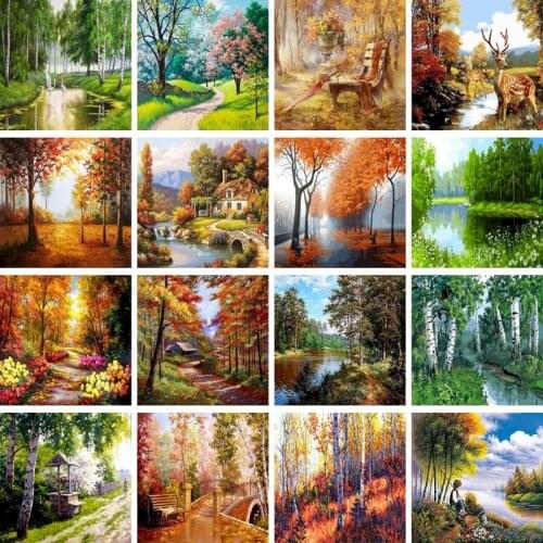 GATYZTORY DIY Painting By Numbers For Adults Landscape Tree Oil Painting Home Decor HandPainted Gift Canvas Drawing Framed