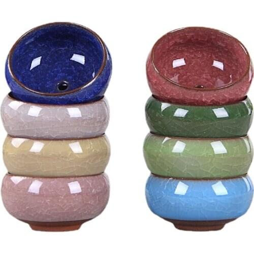 8 Pieces of Multi-meat Ceramic Flower Pot Flower Ice Crack Ceramic Table Decoration Small Flower Pot Ceramic Crafts Bottom Hole