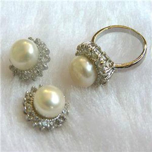 Factory price wholesal Jewelry Noblest White Akoya Cultured Pearl Ring+Earring