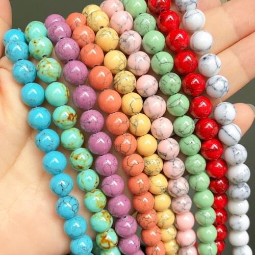 Multicolor Synthetic Turquoises Stone Round Loose Spacer Beads For Jewelry DIY Making Bracelet Accessories 15'' 4 6 8 10 12mm
