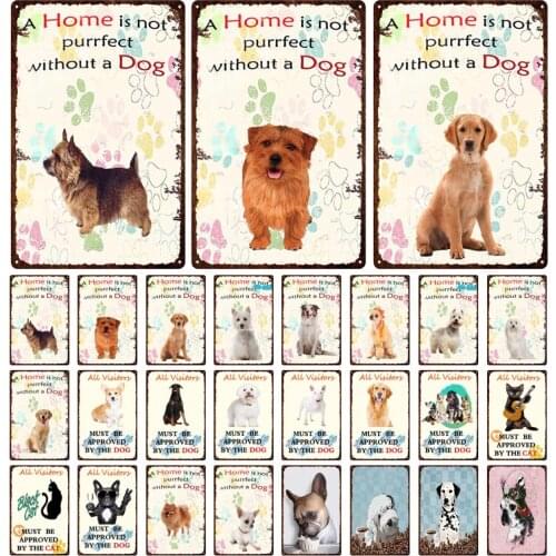 Retro Funny Style Animal Cat & Dog Metal Tin Sign Pet Shop Home Pendant Abstract Slogan Plaque Iron Painting 20*30 Cm