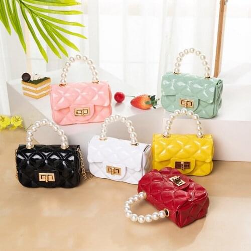 Women Mini Handbag New Shoulder Messenger Portable Chain Bag Girl PVC Jelly Bag Pearl Crossbody Rhombus Small Square Bag