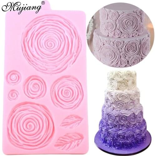 Mujiang Ruffled Rose Border Silicone Molds Leaves Cupcake Topper Fondant Mold Cake Decorating Tools Chocolate Gumpaste Moulds