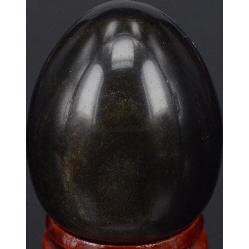 34x44MM Natural Gemstone Gold Obsidian Sphere Egg Healing Reiki Crafts Stone Massage Finger Exercise