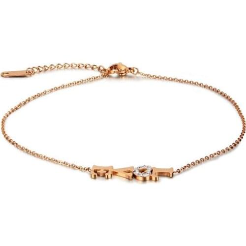 Stainless Steel Delicate Rose Gold Letter L O V E Zircon Stone Bracelet Jewelry Gift For Women Crystal Lovers Necklaces