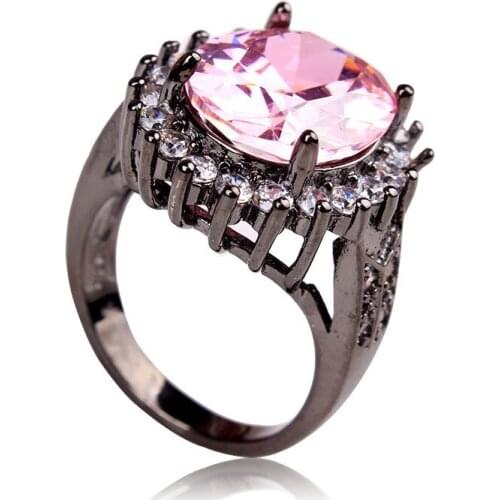 New Black Princess Ring Jewelry Luxury Pink Big Cubic Zirconia Flower Ring Wedding Bands Engagement Ring For Women Dropshipping