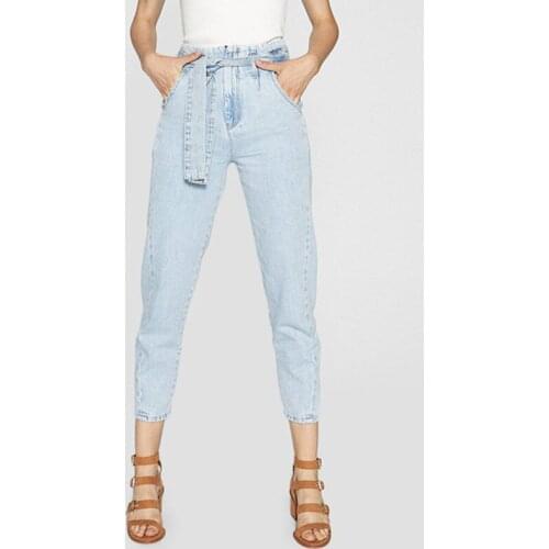 New Belt Pencil Pants Jeans Womens Wear Drawstring Bleached Ankle-Length Pants