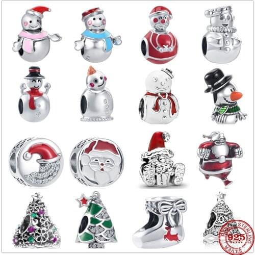 New Christmas Snowman Scarf Hat Santa Claus Tree Stocking DIY fine beads Fit Pandora Charms Silver 925 Original Bracelet Jewelry