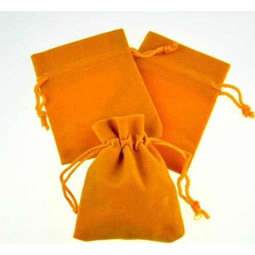 Wholesale 50pcs/lot Orange Velvet Bags 7x9cm Small Wedding Jewelry Coins Gifts Packaging Bag Pouches Drawable Velvet Gift Bag