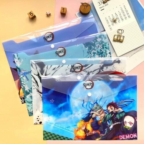 1PC Demon Slayer Anime A4 File Bag Folder Kimetsu No Yaiba Kamado Tanjirou PVC Paper Document Bag School Office File Storage Bag