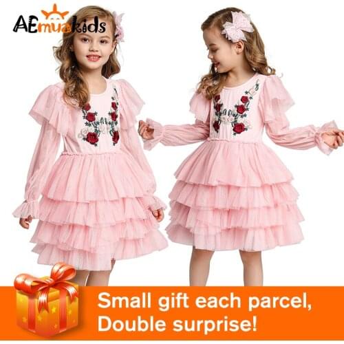 Girls Unicorn Dress Princess Tutu Dress for Girls Rose Embroidery Children Birthday Party Vestidos Kids Autumn Dresses ZL