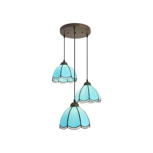 Mediterranean Style Tiffany Iron Stained Glass Coiled Pendant Lights 3 Heads Hanging Lamps for Home Decor, Bar, Restaurant