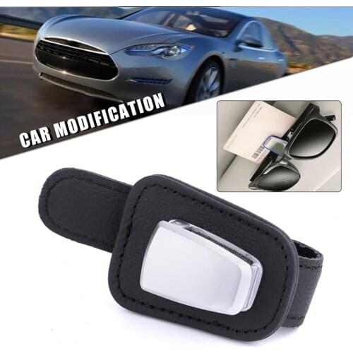 Portable Car Glasses Holder Clip Faux Leather Visor Sunglasses Ticket Card Clip Holder Convenient Car Interior Accessories