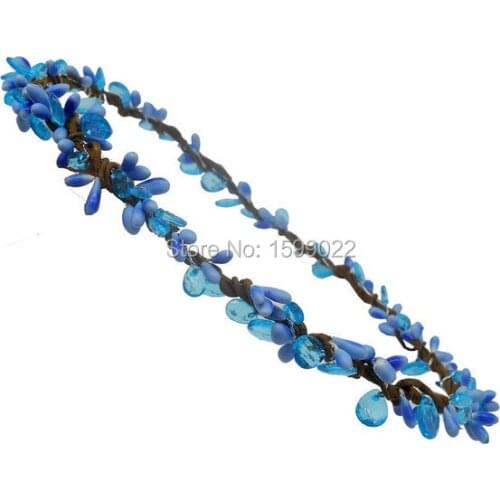 Blue Pip Berry Flower Bride Head Wreath Crown for Bridal Hair Aceesories Acrylic Crystal Waterdrop Floral Headband Birthday Gift