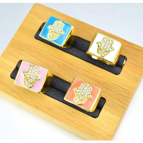 Hamsa Palm Adjustable Ring Fatima Enamel Ring Micro-inlaid Zircons Ladies and Girls Jewelry Party Gift Jewelry