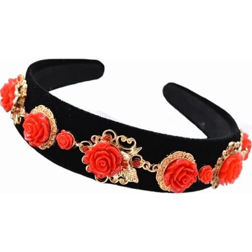 Luxury Crown Baroque Exaggerate Rose Flower Headbands Metal Flowers Wedding Metal Flowers Trendy Hair Accessories For Women
