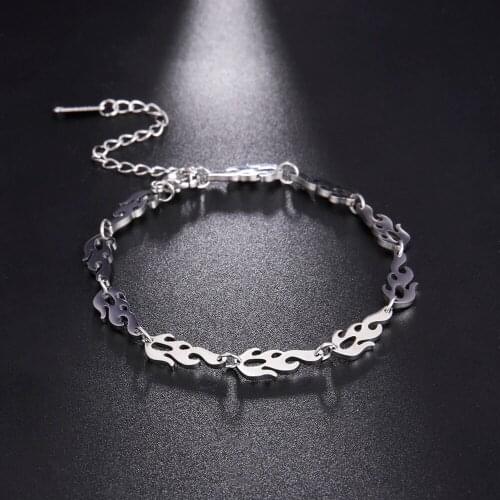 Skyrim New Punk Flame Chain Bracelet Stainless Steel Hip Hop Couple Bracelets Wrist Jewelry Valentines Gift for Women Men