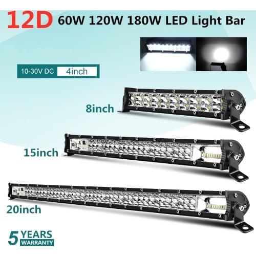 8" 15" 20" 12D Slim LED Light Bar Double Row 60W 120W 180W 4x4 Led Bar For Car Lada Tractors SUV ATV Off Road LED Work Light