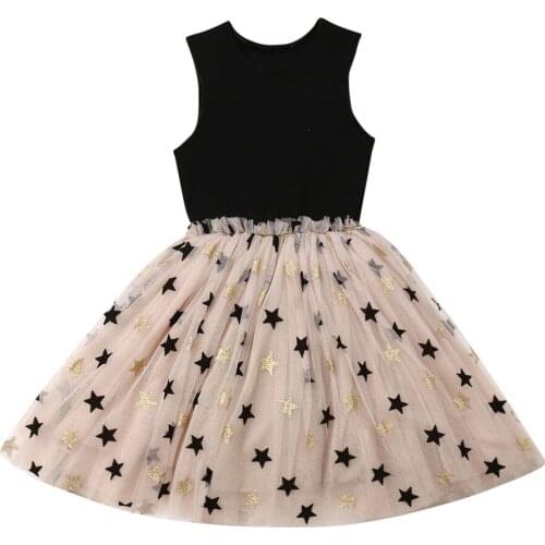 2-7Y Summer Fashion Kid Baby Girl Formal Party Dress Sleeveless Star Print Tulle Tutu Princess Wedding Set Clothes