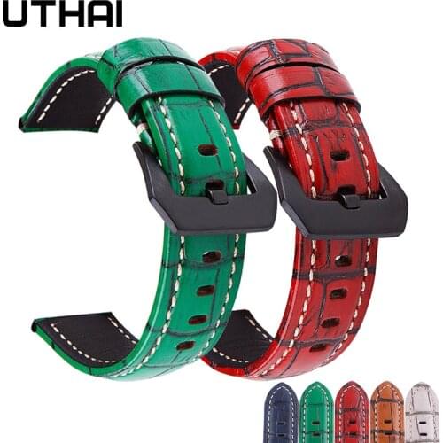 UTHAI P17 Watchbands 20mm 22mm 24mm 26mm High-end retro Calf Leather Watch band Watch Strap with Genuine Leather Straps