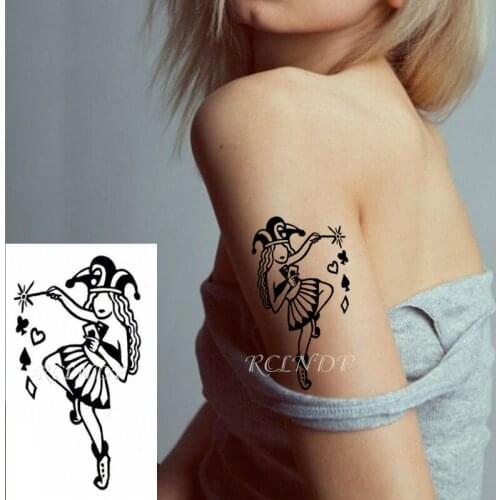 Waterproof Temporary Tattoo Sticker Clown Girl Playing Cards Heart Pattern Body Art Fake Tatto Flash Tatoofor Kids Men Women