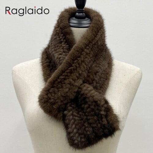 Knitted Mink Fur Scarf for Women Winter Warm Soft Female Shawls Stylish Solid Neckwarmer 80cmx12cm