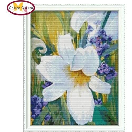 GG Lily Counted Flower Cross Stitch Patterns 11CT 14CT Chinese Joy Sunday Stamped Cross Stitch Kits for Embroidery Home Decor