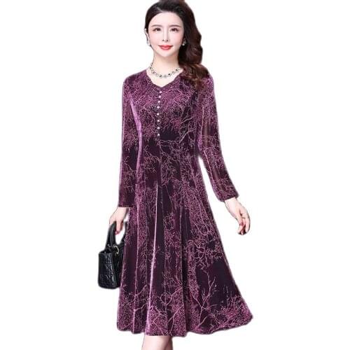 High-End Mothers Dress 2021 Autumn New Middle-Aged Womens Slim Over The Knee Mothers V-Neck Dress Plus Size 5XL Dresses 713