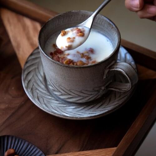 Japanese style espresso coffee cup saucer coarse pottery afternoon teacup dish set drinkware