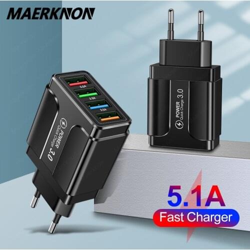 4 Ports USB Charger Quick Charge 3.0 For iPhone 11 8 Xiaomi mi 10 Samsung Huawei Tablet Portable Wall Mobile Phone Fast Charger