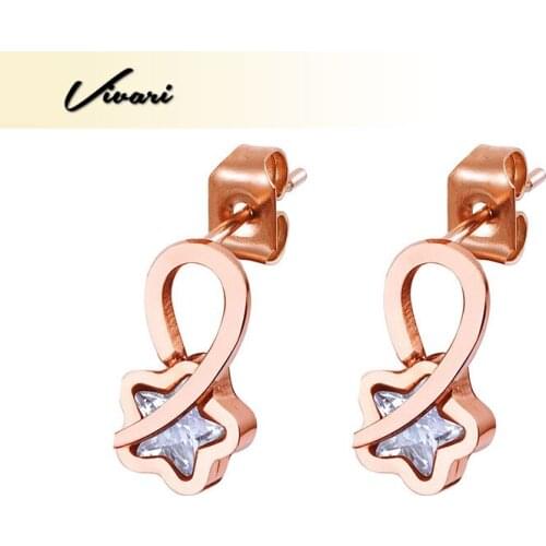 Vivari Star Crystal Stainless Steel Stud Earrings Romantic Elegant Rose Gold Color for Women Party Gift Earrings Jewelry