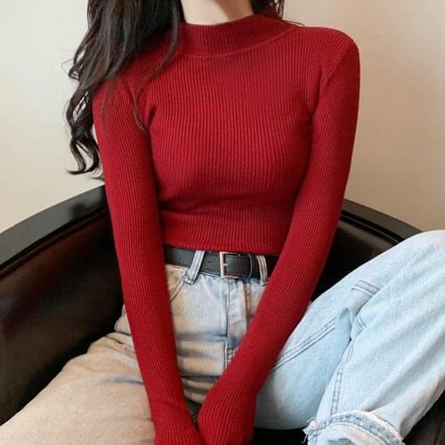 2020 Solid Color Winter women Knitted Turtleneck Sweater Casual Soft Mock neck Jumpers Fashion Slim Femme Elasticity Pullovers