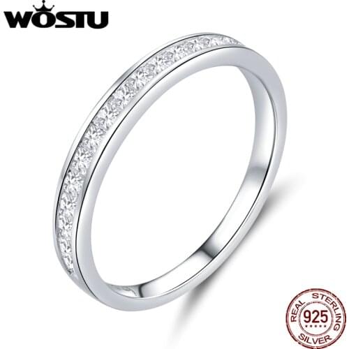 WOSTU Sparkling Zircon Ring 100% 925 Sterling Silver Wedding Engagement Rings For Women Fashion Anniversary Jewelry Gift CTR113
