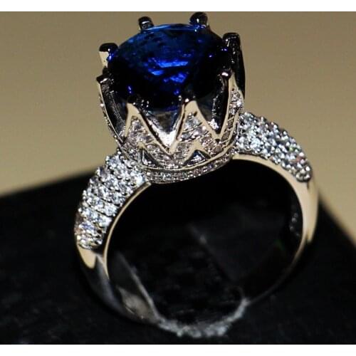 2016 New Fashion Jewelry 8ct Big AAA CZ Zirconia 925 sterling silver Simulated stones Wedding Crown Women Band Ring Size 5-11